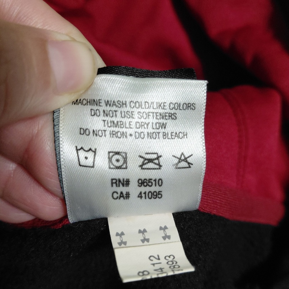 Under Armour Hoodie Mens Black Red Loose Logo Long Sleeve Fleece Sweatshirt XL - Picture 9 of 12